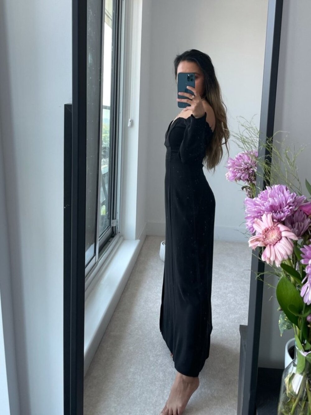 Aritzia Wilfred Corfu Midi Dress Long Puff Sleeve Black Size 2 - Picture 2 of 8
